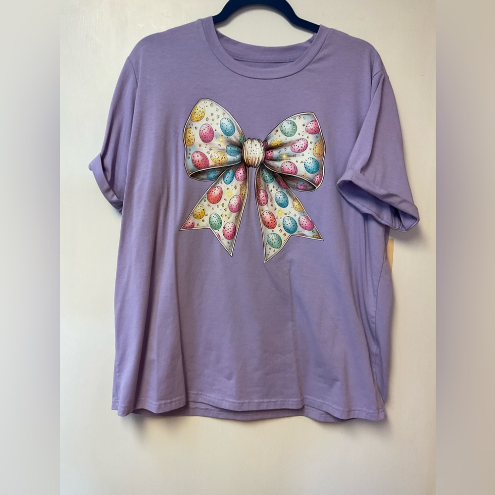 Purple T-Shirt with Colorful Easter Bow Design